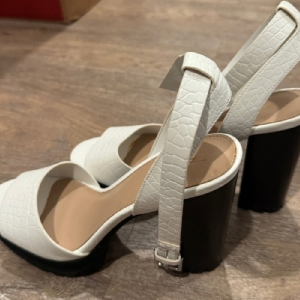 Aldo White Croc-Embossed Block Heels